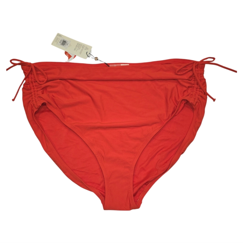CALIA Adjustable Rise Ruched Vermillion Bikini Bottom